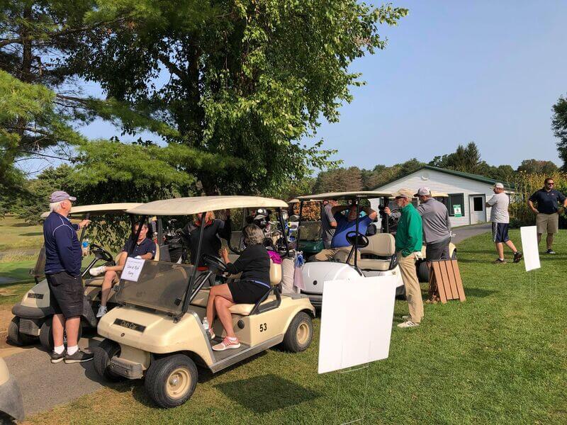 Golf carts with display.