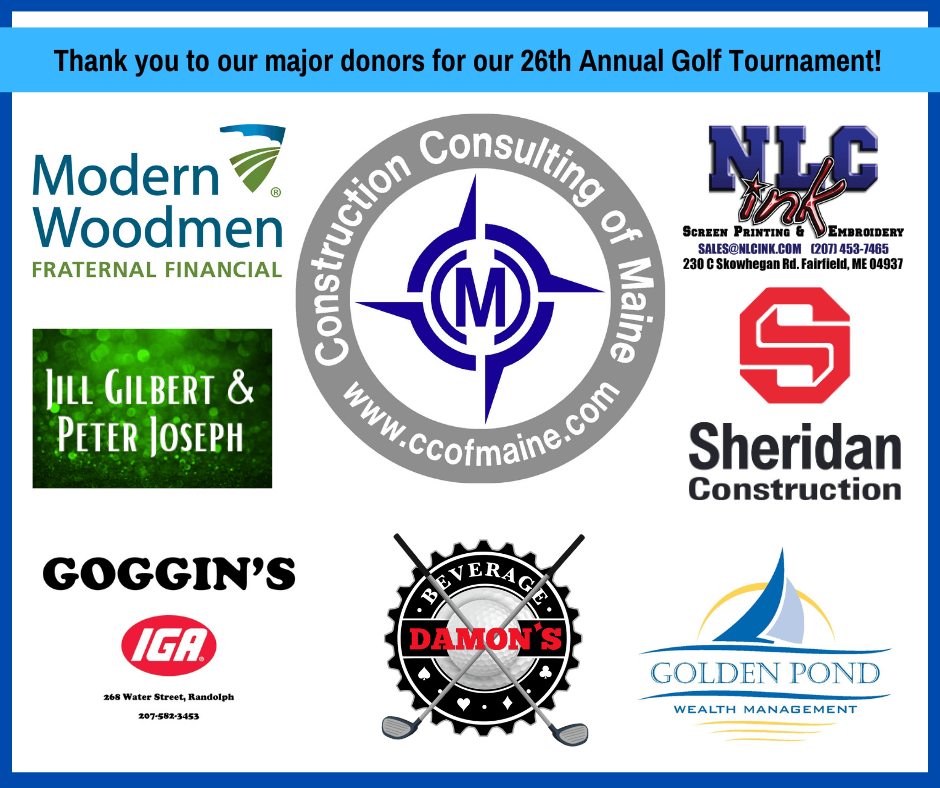 2023 sponsors for Mid-Maine Homeless Shelter & Services' Golf Tournament sponsors.