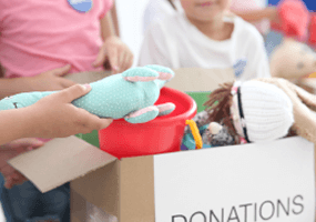 People sorting donations.